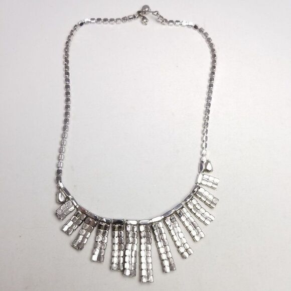 Vintage Rhinestone Fringe Style Collar Necklace, Retro Silver Tone Sparkle - Picture 3 of 6
